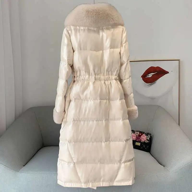 Winter Cotton-padded Jacket Women's Tide Fur Coat, Long Down Down Cotton-padded Jacket, Light and Shiny Black Large Size Waist