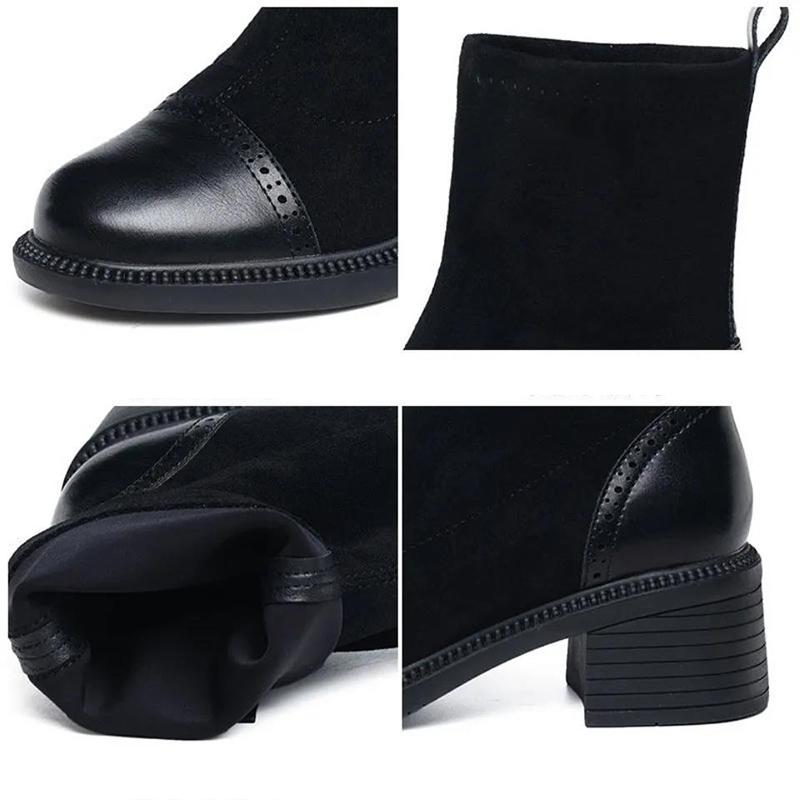Faux Leather Stretch Boots Female British Style Martin Boots New Frosted Short Boots Thick Heel Mid-heel Female Mid-tube