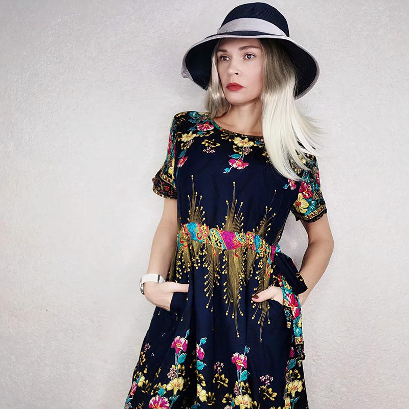 Women's Cotton Silk Dress Summer Floral Dress Plus Size Large Swing Elegant Printed Dress for Party Beach