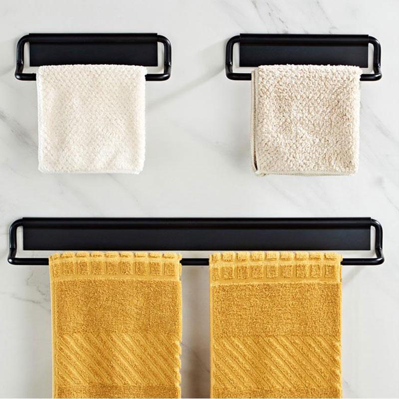 Towel Holder Rack Rail Hanging Space Aluminum Wall-mounted Slippers Rack on The Wall Single Pole Nail-free Bathroom Toilet Bath Towel Organization