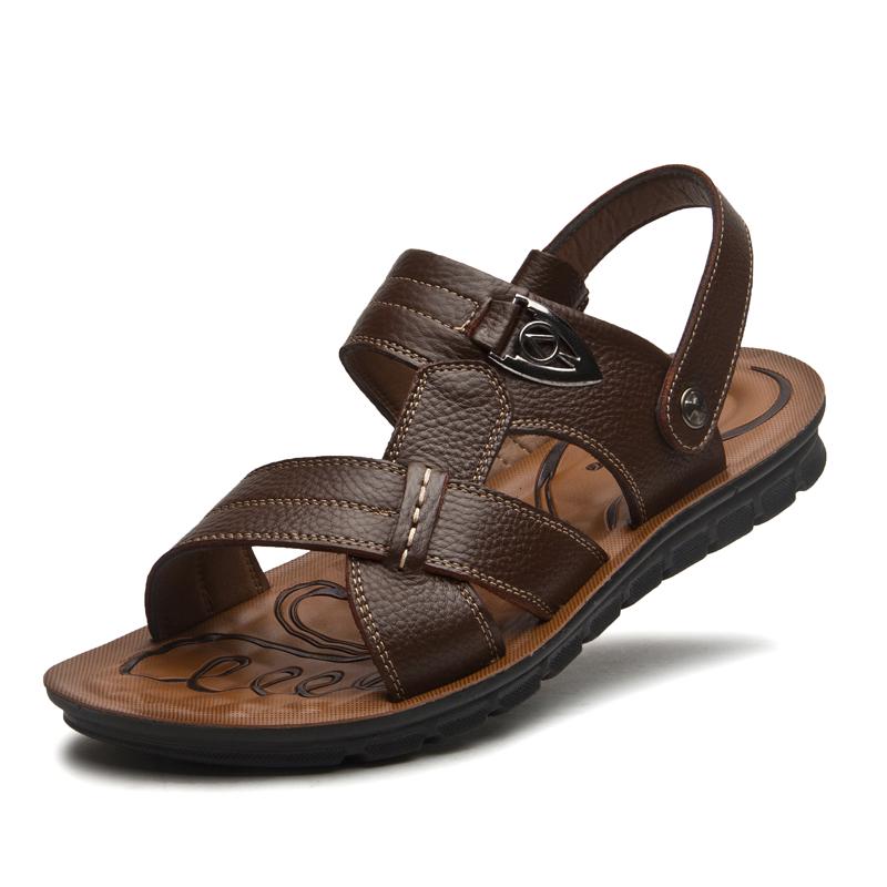 Genuine Leather Sandals Summer Casual Beach Shoes Anti-slip Soft-Sole Leather Slippers