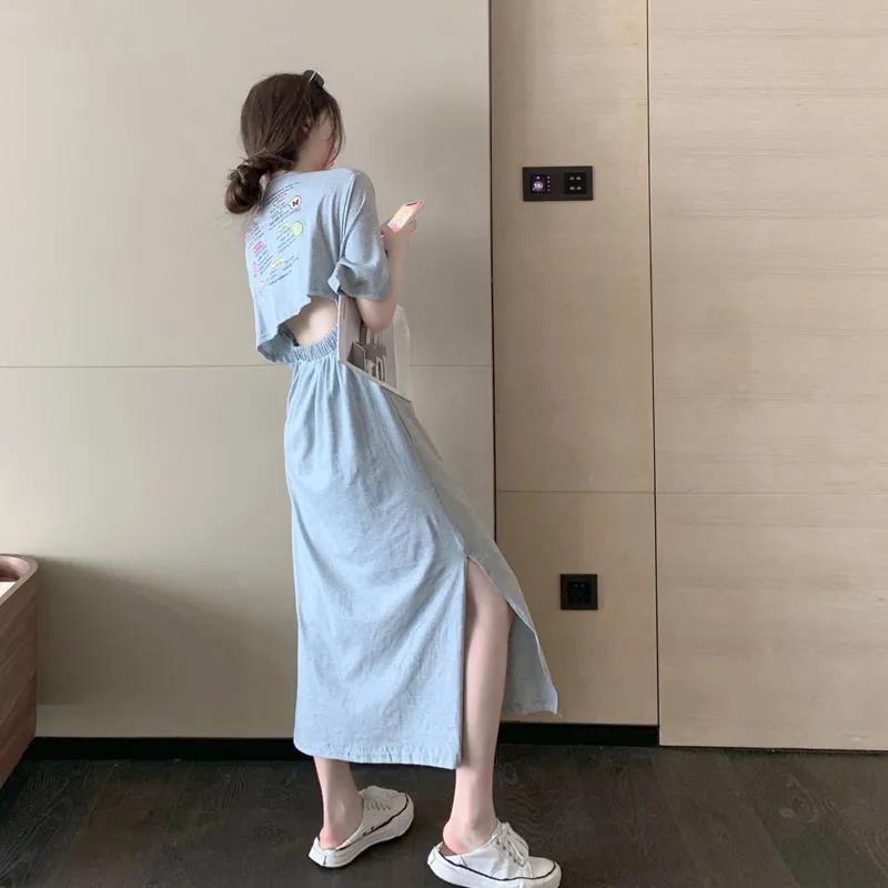 Sexy M-XXXL Women's Dress Backless Split Fork Solid Color Elastic Waist Mid-calf Daily Wear Office Dating Party