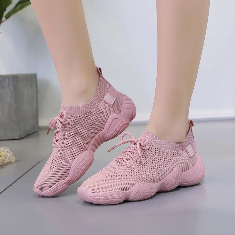 Women's Shoes Casual Sneaker Knitting Fabric Ladies Shoes Mesh Comfort Lace-up Flat Platform Shoes