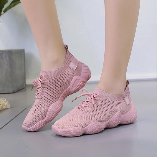 Women's Shoes Casual Sneaker Knitting Fabric Ladies Shoes Mesh Comfort Lace-up Flat Platform Shoes