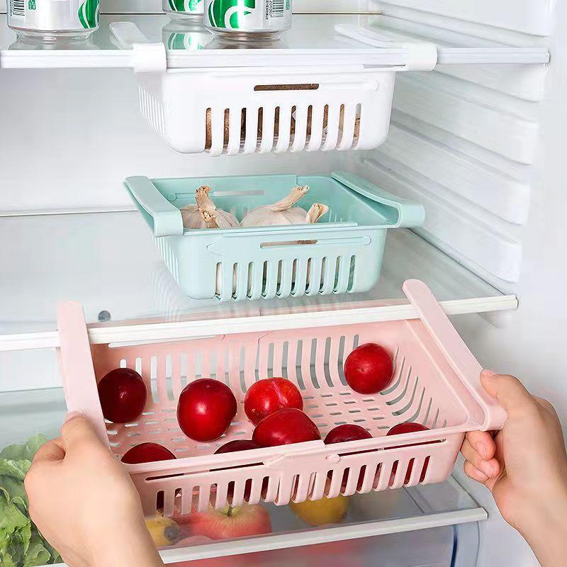4Pcs Refrigerator Storage Basket Box Fresh-keeping Retractable Egg Storage Basket Drawer Pull-out Multifunctional Fruit Basket Hanging Artifact