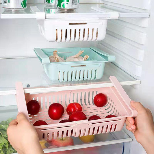 4Pcs Refrigerator Storage Basket Box Fresh-keeping Retractable Egg Storage Basket Drawer Pull-out Multifunctional Fruit Basket Hanging Artifact