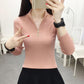 Autumn and Winter Knitted Solid Color Bottoming Shirt Zipper Short Slim Top Long Sleeve Simple Female Sweater