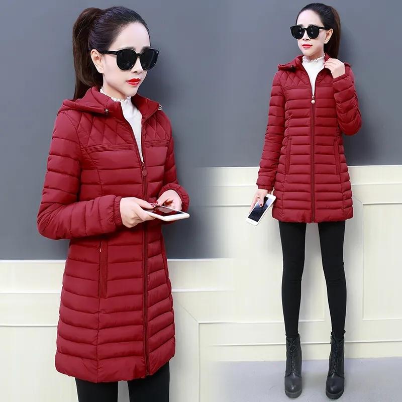 Women Autumn Winter Medium Long Coat Thicken Warm Hooded Jackets Cotton Padded Puffer Jacket Overcoat Slim Mid-length Windproof Parkas