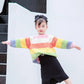2021 Autumn and Winter New Children's Sweater Rainbow Stripe Girls Sweater Cashmere Fluffy Warm Knitted Sweater