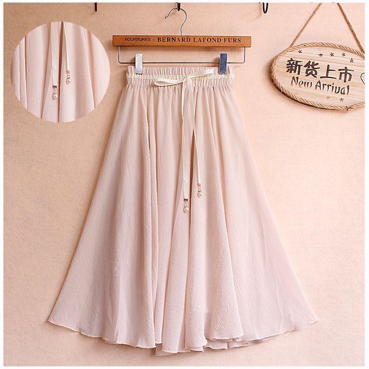 Summer Women High Waist Pleated Chiffon Skirt Plus Size Lady Black Pink Blue Long Maxi Skirt