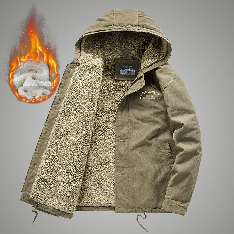 Men's Winter Coat Plus Velvet Padded Coat Loose Plus Size Hooded Lamb Velvet Padded Jacket Retro Tooling Cotton Coat