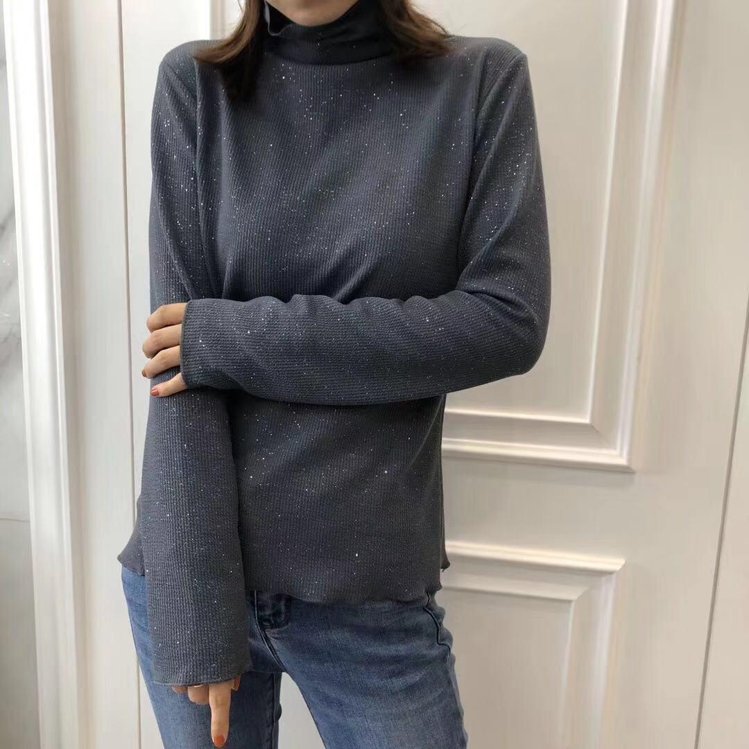 Winter Starry Bottom Shirt Thin Wild Long-sleeve Solid Color Knitted Thin Sweater Outwear