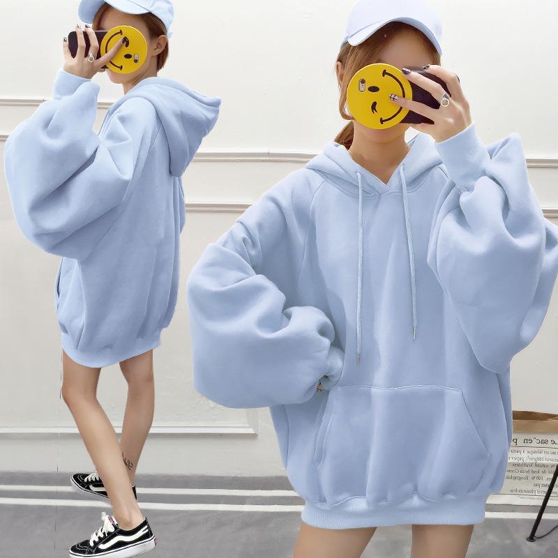 Plus Velvet Thick Long Solid Color Hooded Ladies Sweater