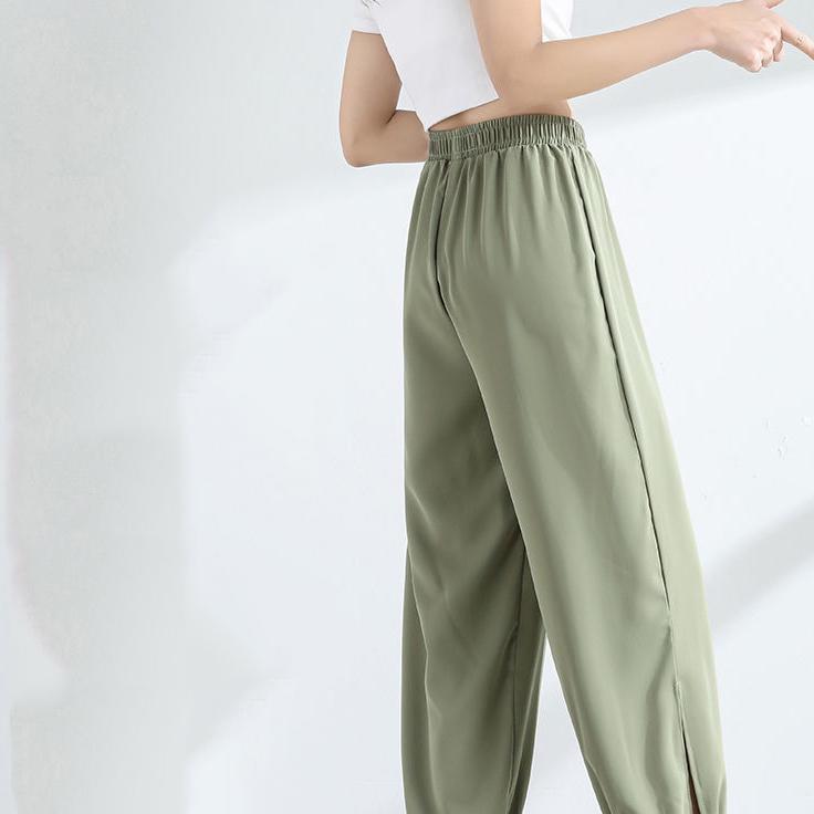 Women Summer Ice Silk Lantern Pants Chiffon Loose Solid Color Cropped Pants Elastic Waist Thin Sports Pants