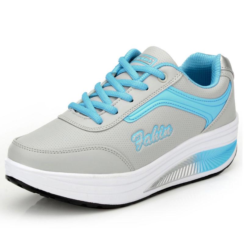 Leather casual sports shoes women thick bottom muffin rocking shoes ladies increased travel shoes