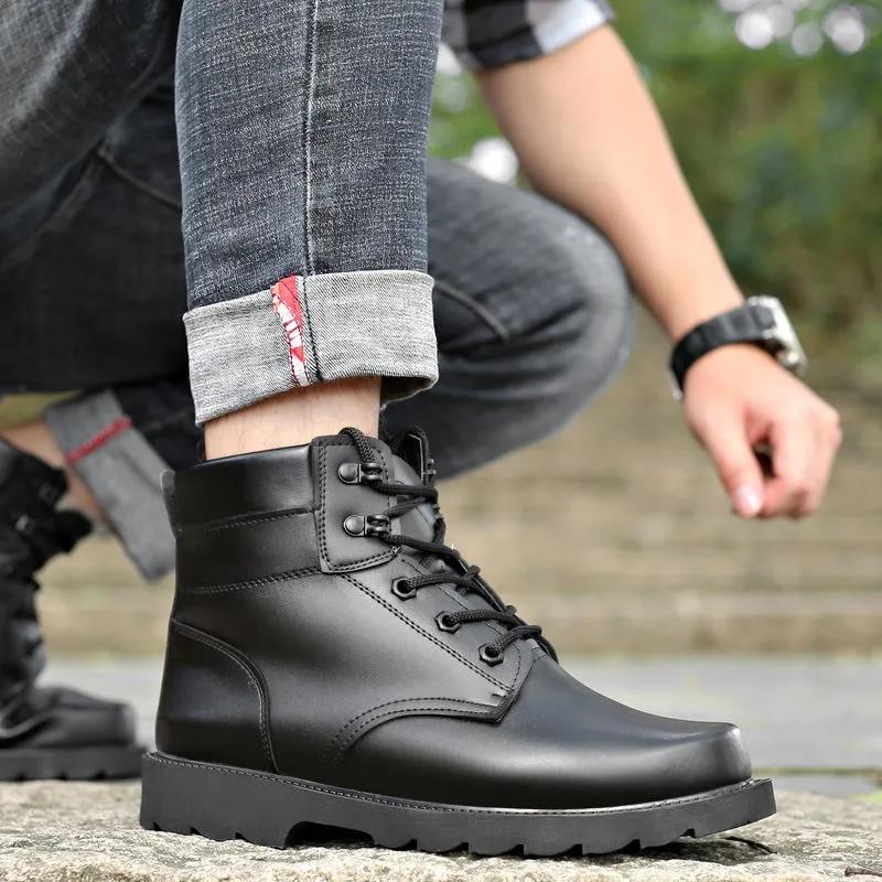 New Faux Leather Boots Winter Cotton Boots for Men and Women Warm Cotton Shoes Combat Boots Non-slip Thick-soled Martin Boots
