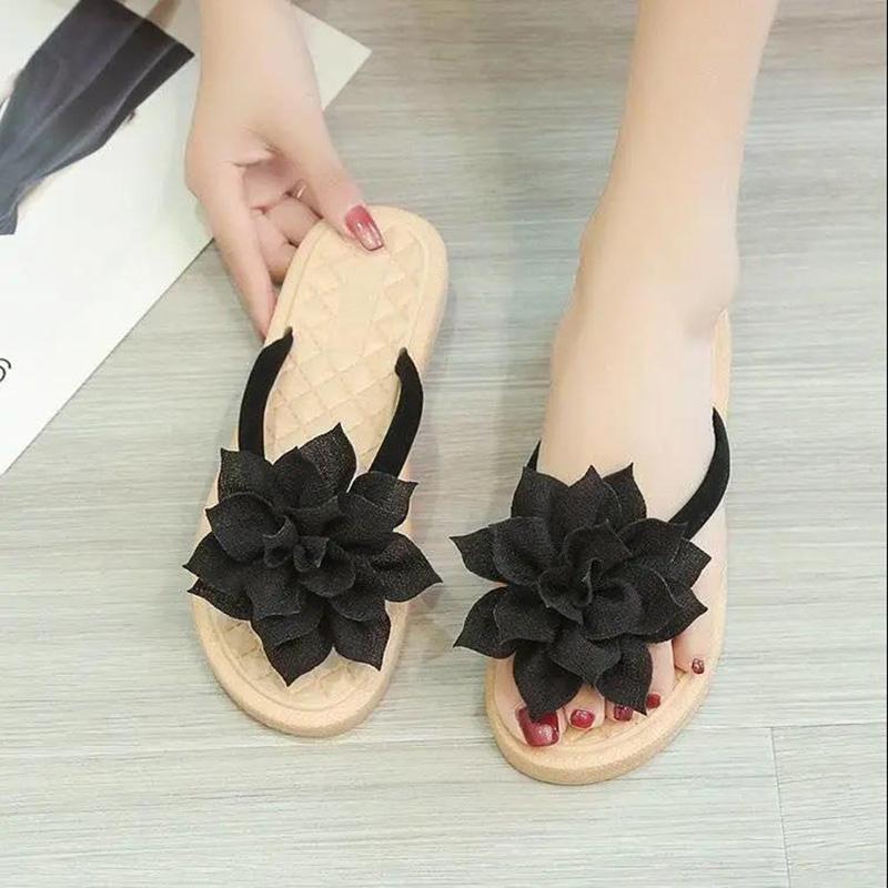 Wear Flat-bottomed Flip Flops and Thick-bottomed Sandals In Summer Women's Flower Slippers Women's Seaside Beach Non-slip Holiday Flip-flop Sandals