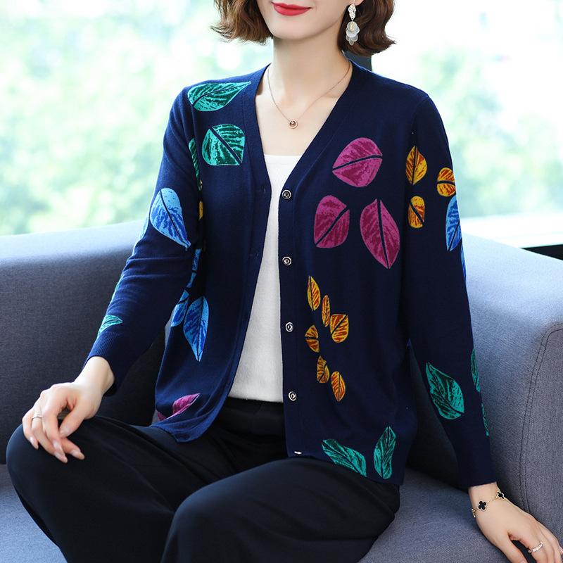 3D Leaf Printed Cardigan Women High-end Plus Size Cardigan  Short Knitted Jacket Wool Cardigan  Outer Wear