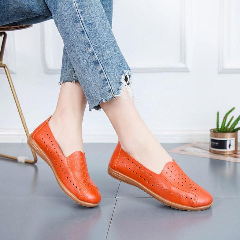 Spring Summer Women's Hollow Sandals Flat Non-slip Set Foot Leather Shoes Casual Beef Tendon Soft-soled Shoes