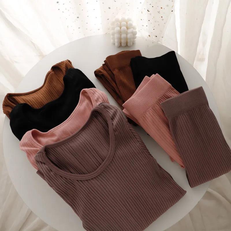Autumn and Winter Korean Version of Thermal Underwear Set Female Stretch Slim Slimming Base Autumn Clothes Long Trousers Two-piece Set