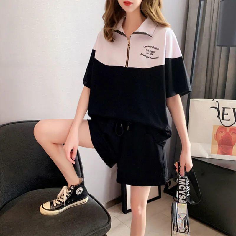 WTEMPO Casual Sportswear Women Summer Student Girls  Loose Short Sleeve Shorts Two-piece Running jogging