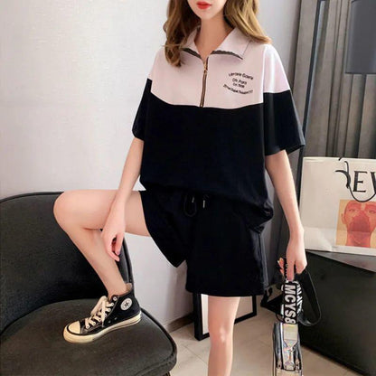 WTEMPO Casual Sportswear Women Summer Student Girls  Loose Short Sleeve Shorts Two-piece Running jogging