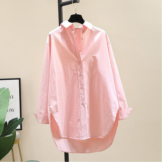 Women's Cotton Shirt with Long Sleeves and Loose Design The Fabric Is Soft Breathable and Sweat-absorbing Solid Color Shirt