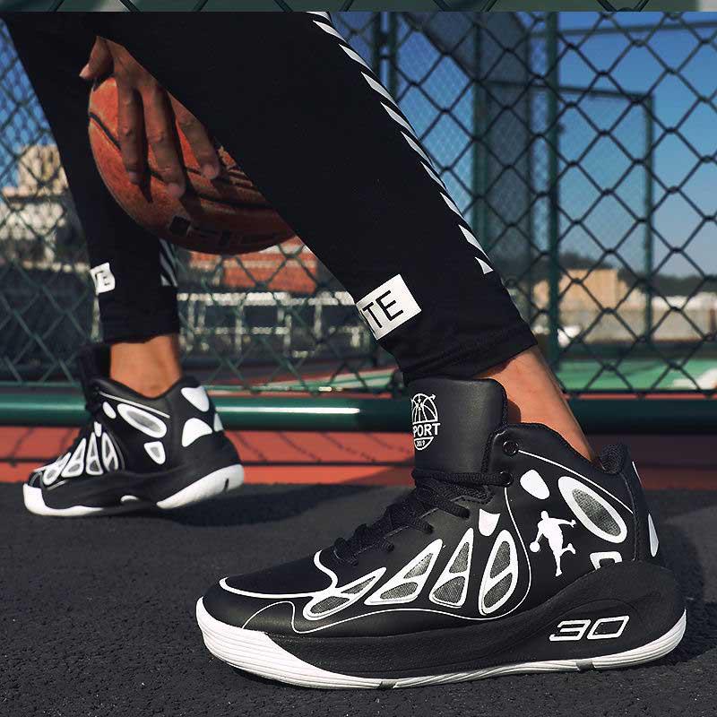 Men Leather Sneakers High-top Wear-resistant Basketball Shoes Deodorant Comfortable Running Shoes
