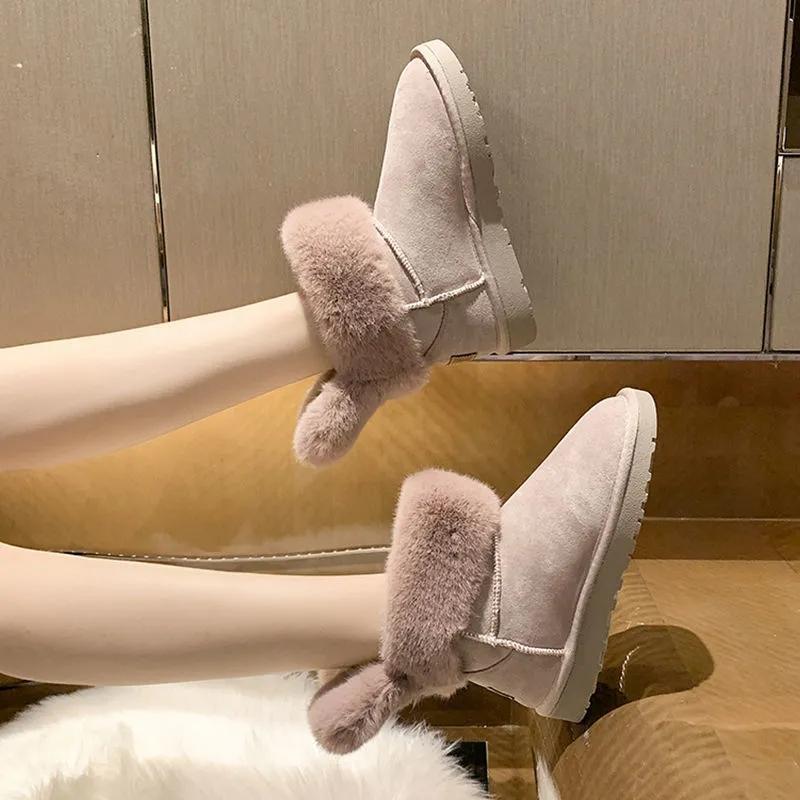 Rabbit Ears Snow Boots Women Winter Plus Velvet Thick Wild Korean Version of Short Tube Cotton Shoes Warm Shoes Women
