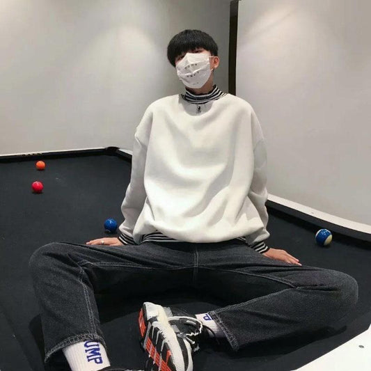 Boys Warm and Comfortable Sweater Loose Round Neck Plus Velvet Thick Winter Without Hood and Velvet
