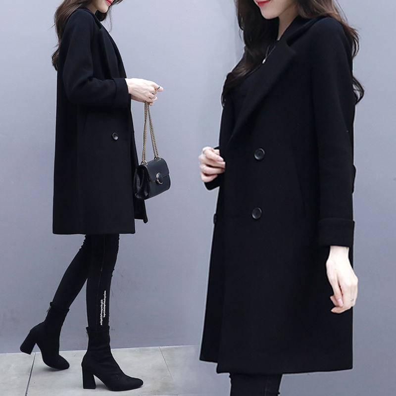 Autumn Jacket Casual Women Overcoat Long Woolen Coat Double Breasted Slim Female Winter Wool Coats