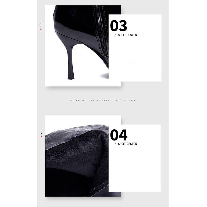 Women's Shoes Metal Pointed Stiletto High-heeled Ankle Boots Plus Velvet