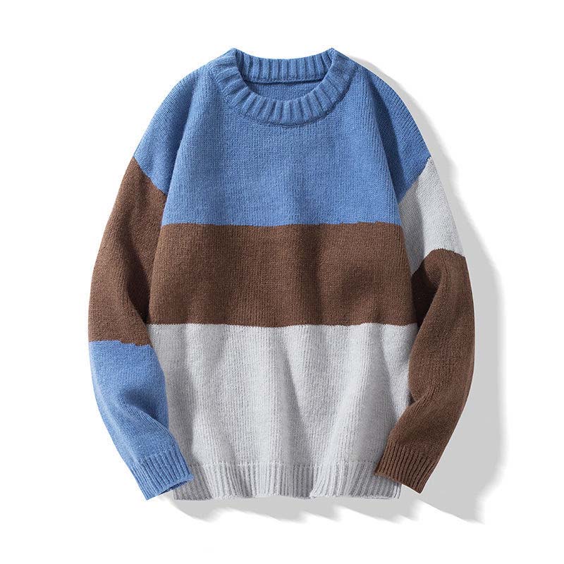Men's Autumn and Winter Sweater Pattern Stitching Loose, Casual Men's Round Neck Pullover Type