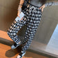 Women's Spring and Summer Diamond-shaped Plaid Pants Loose and Thin Straight Casual Harem Pants Ladies Drawstring Sports Pants