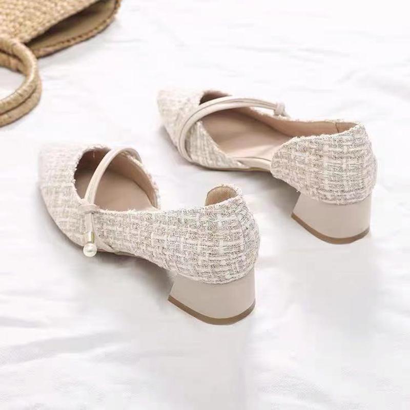 Shallow Mouth Pointed Toe Side Hollow Thick Heel Mid-heeled Shoes Women Working At Work Can Wear Mid-heeled High-heeled Shoes Sweet Style