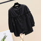 Spring Fashion Casual Stand Collar Striped Shirt Women's Versatile Ninth Sleeve Lace Shirt