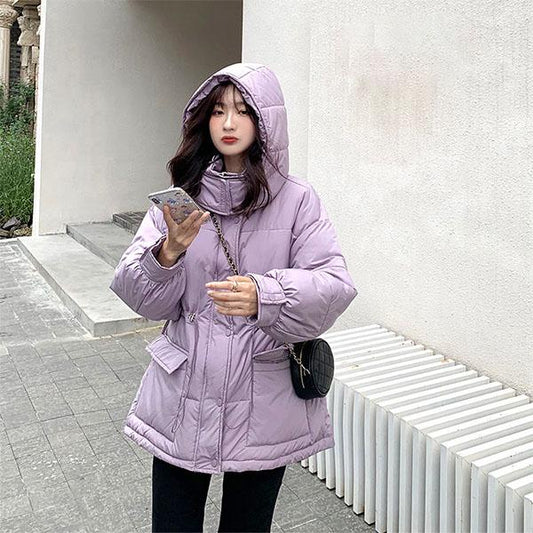 Winter Short Purple Cotton-padded Jacket Women's Loose Down Cotton-padded Jacket Student Bread Jacket
