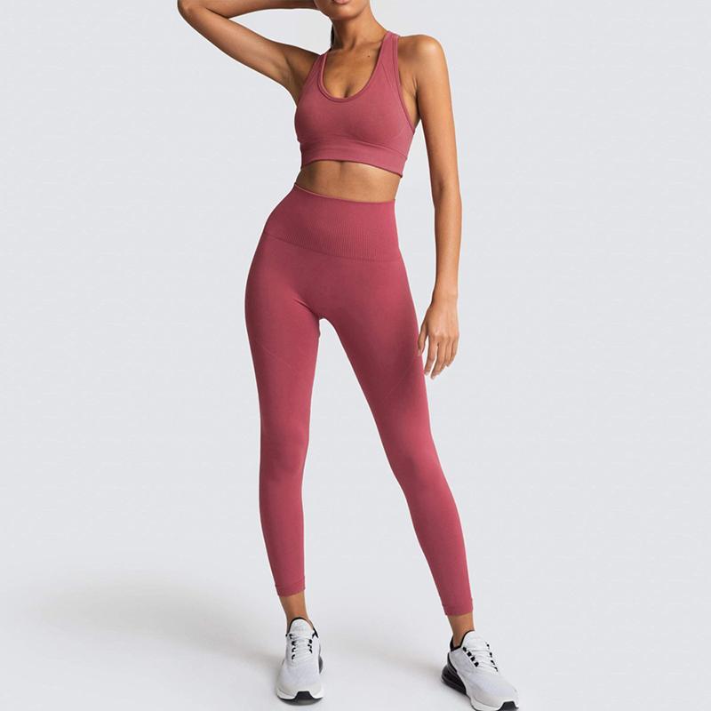 Sports Outfit Fitness Set Athletic Wear Yoga Clothing Set Sports Suit Women Sportswear Seamless Knit Hips Sports Yoga Set Fitness Bra Vest Set