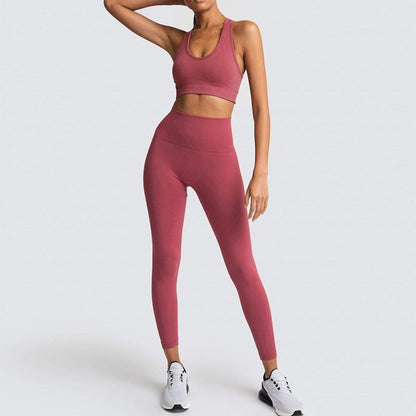 Sports Outfit Fitness Set Athletic Wear Yoga Clothing Set Sports Suit Women Sportswear Seamless Knit Hips Sports Yoga Set Fitness Bra Vest Set
