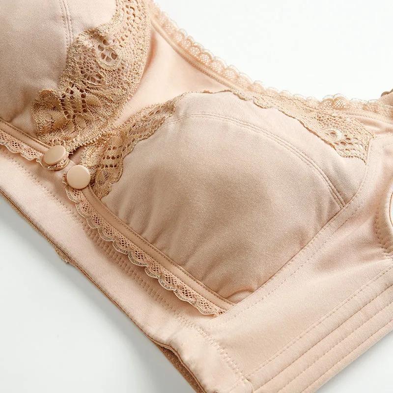 Women's Nursing Underwear Comfortable Large Size Open Button Front Bra Maternity Bra Thin Cotton Lace Comfortable Brassiere No Steel Ring Underwear