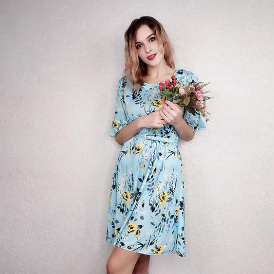 Ice Silk Floral Dress Trendy Female Summer New Product Fashionable High-end Slim Summer Dress