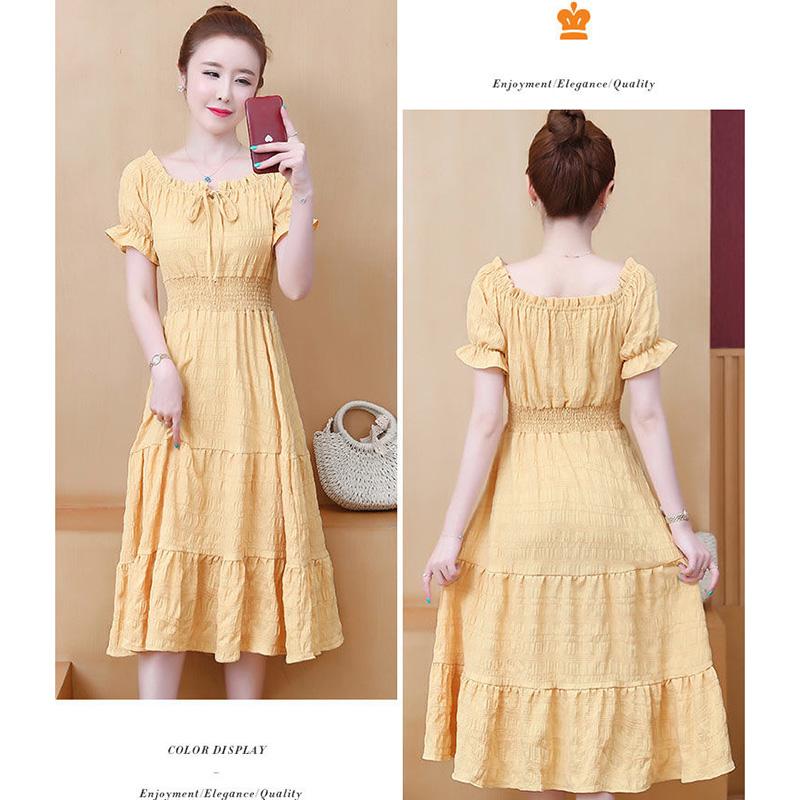 Summer One-shoulder Mid-length Dress Female French Waist Temperament Thin Fairy Skirt Gentle and Cute Retro Style Dress