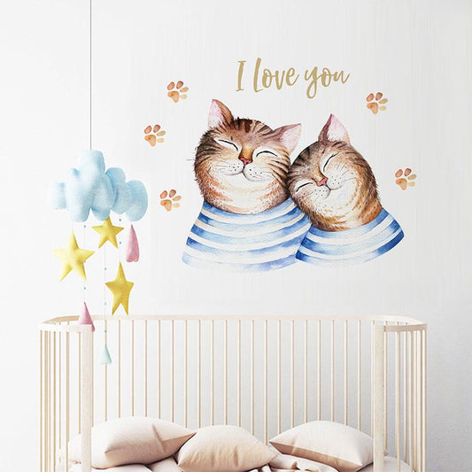 Cute Lovely Cartoon Cats Couples Wall Stickers Paws Prints For Kids Room Bedroom Art Decals Home Dec