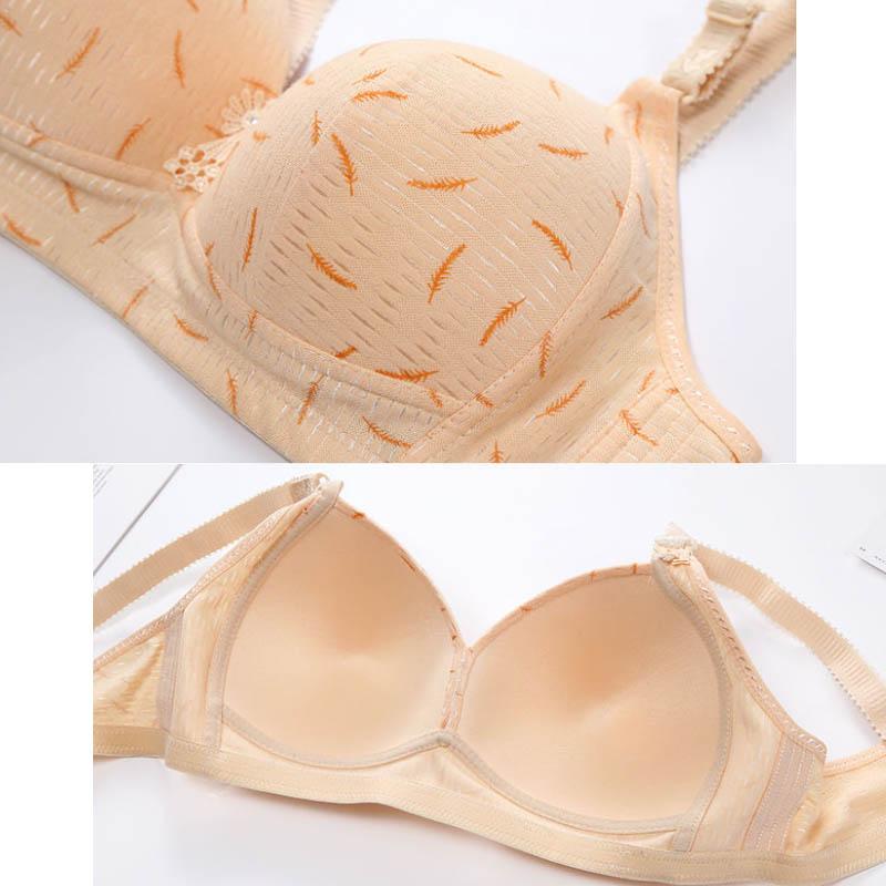 Women Printed Pattern Sexy No Steel Ring Large Size Thin Section Gathering Adjustable Anti-sagging Anti-glare Soft and Comfortable Full Cup Bra