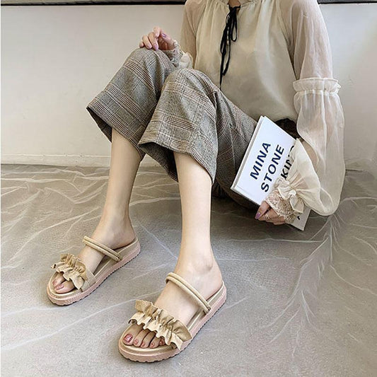 Sponge Cake Platform Sandals Female Fairy Style Summer Student Flat Roman Net Red Sandals