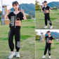 Girls Summer Clothes Light and Thin Section Cool Breathable Suit Korean Version Printed Pocket Casual Short-sleeved Trousers Sports Two-piece Suit