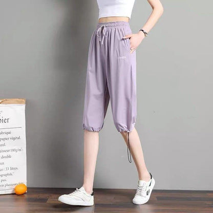 Ice Silk Cropped Pants Women's Large Size Loose Sweatpants Women's Summer Thin Casual Harem Pants Student Wide-leg Pants