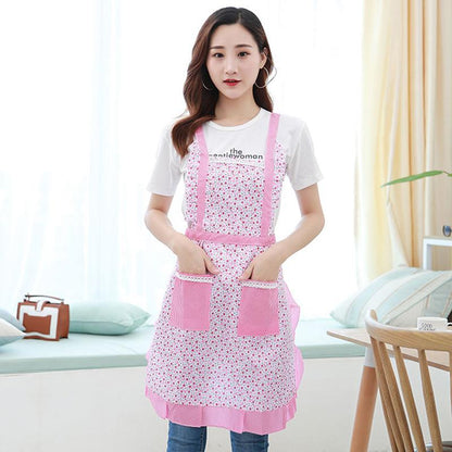 Household Cooking Apron Women's Sleeveless Adult Overalls Home Floral Double Layer Anti-oil Work Clothes Cute Ruffled Apron