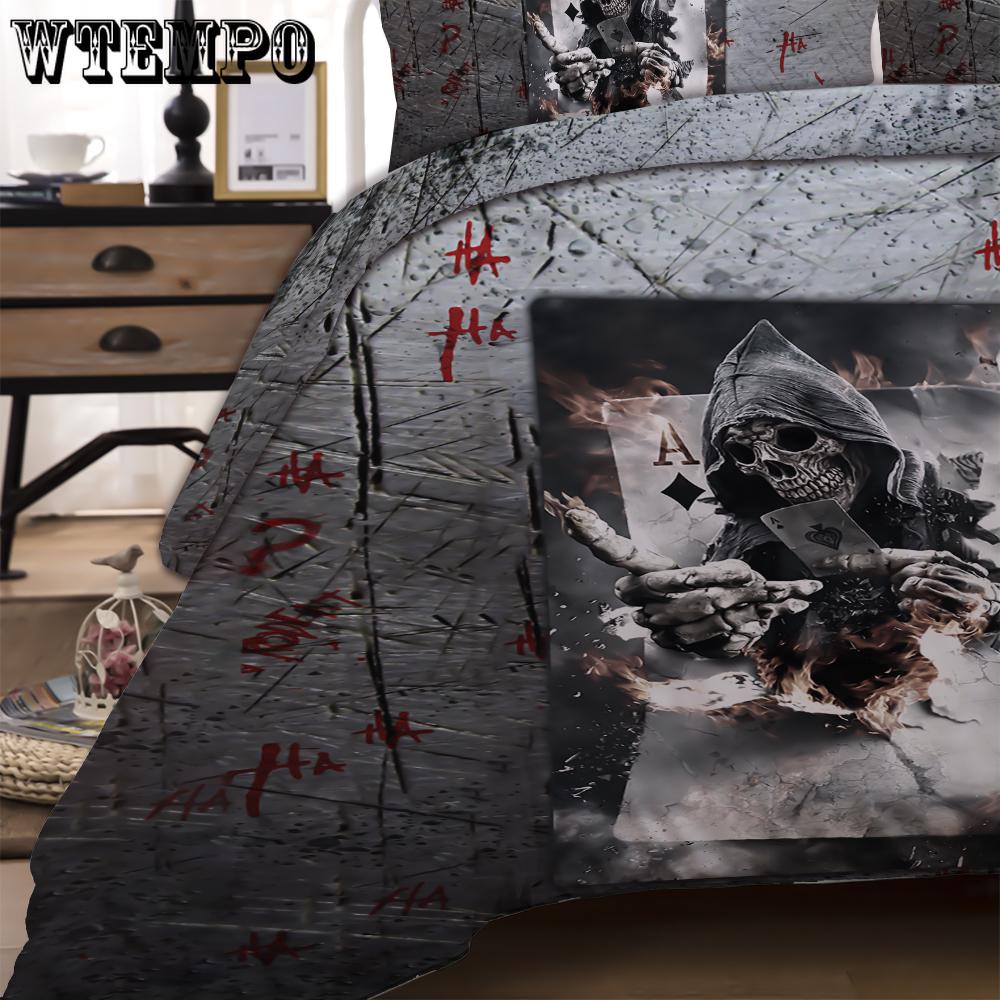 3pcs  3D Poker Pattern Bedding Set Bed Cover Pillowcase Quilt Cover