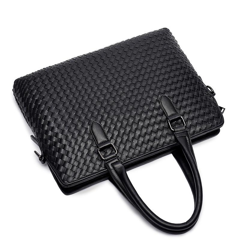 Business Briefcase Men Woven Leather Large Capacity Crossbody Bag Waterproof Handbag Computer Bags